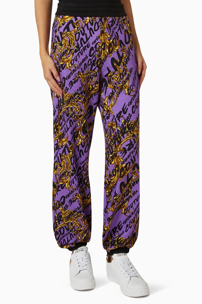 Logo Patterned Sweatpants in Cotton, Purple