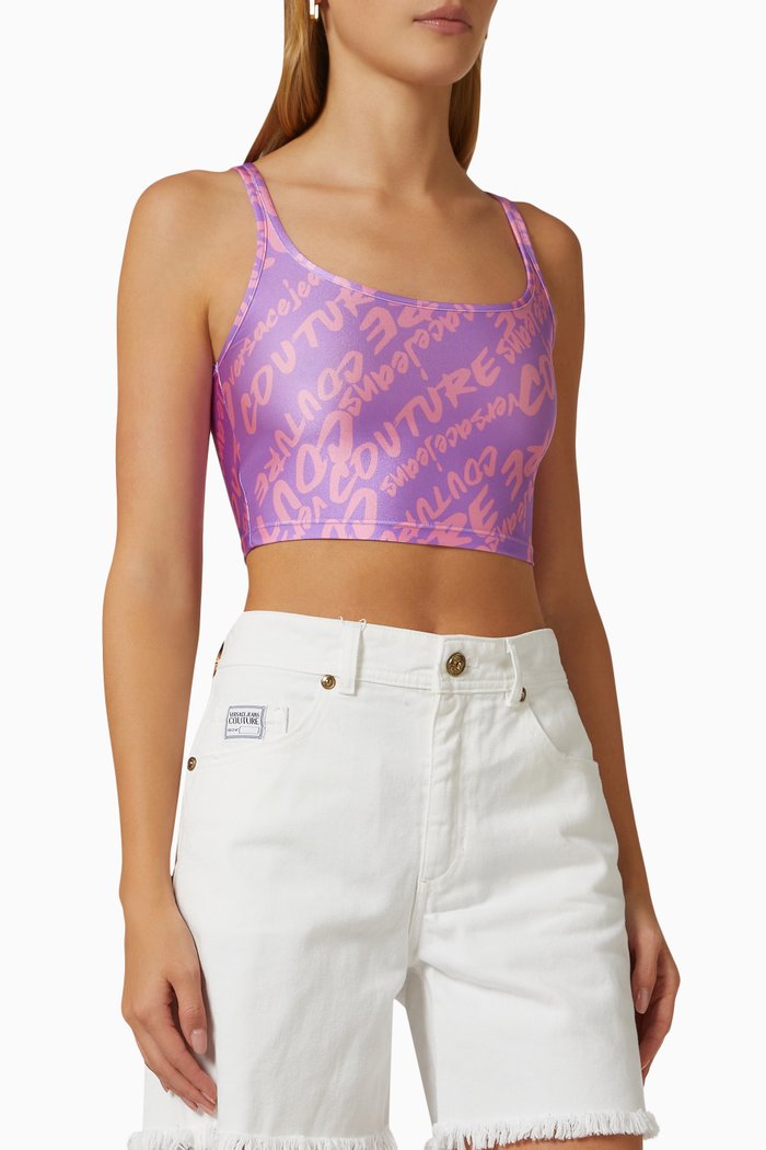 

Logo Print Crop Top in Polyamide, Purple
