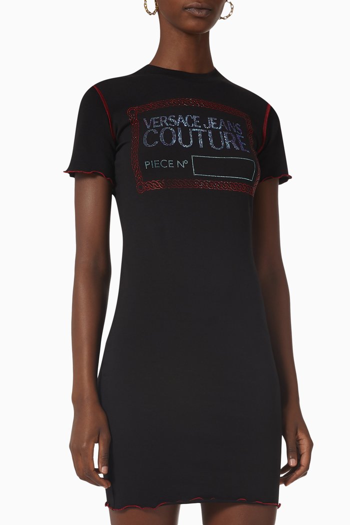 

Embellished Logo Mini Dress in Jersey, Black