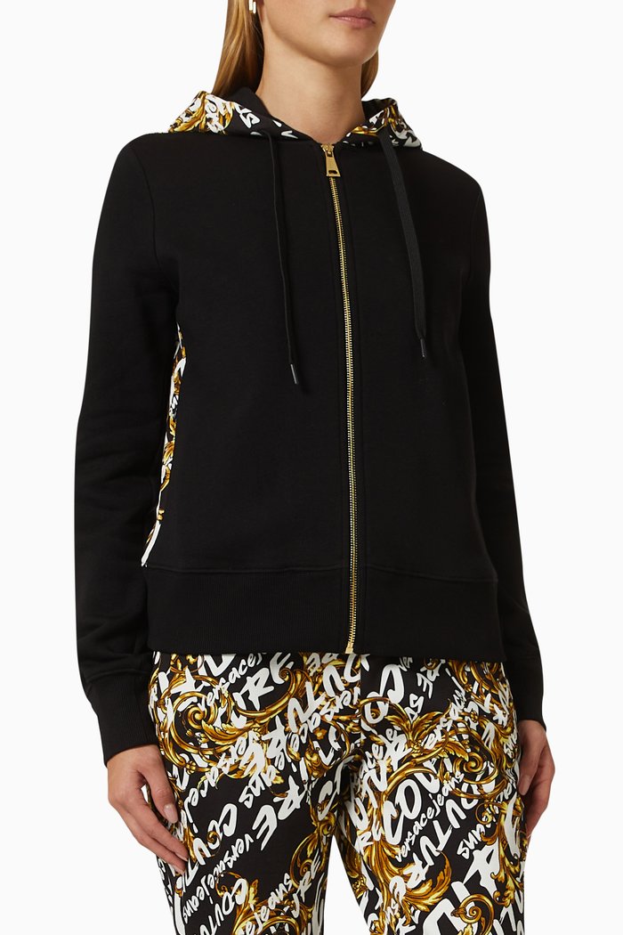 

Logo Graphic Print Hoodie in Pure Cotton, Black