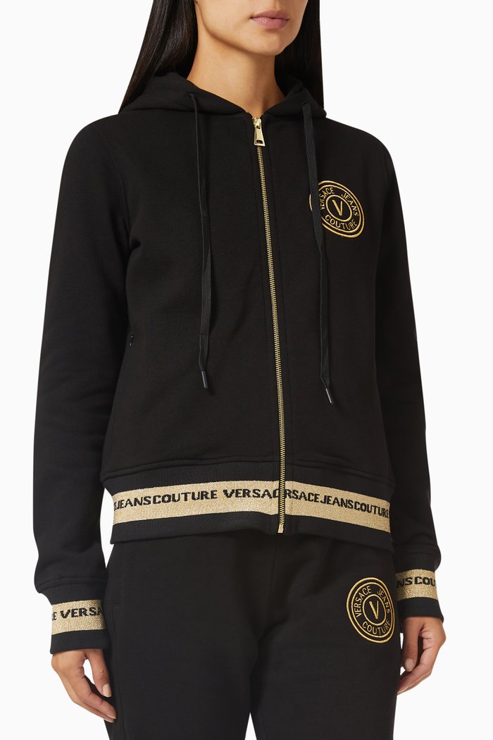 

Logo Embroidered Hoodie in Cotton Fleece, Black