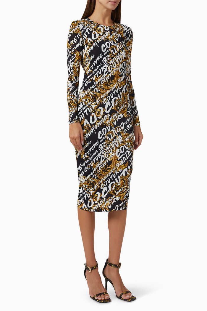 

Brush Logo Midi Dress in Nylon, Black