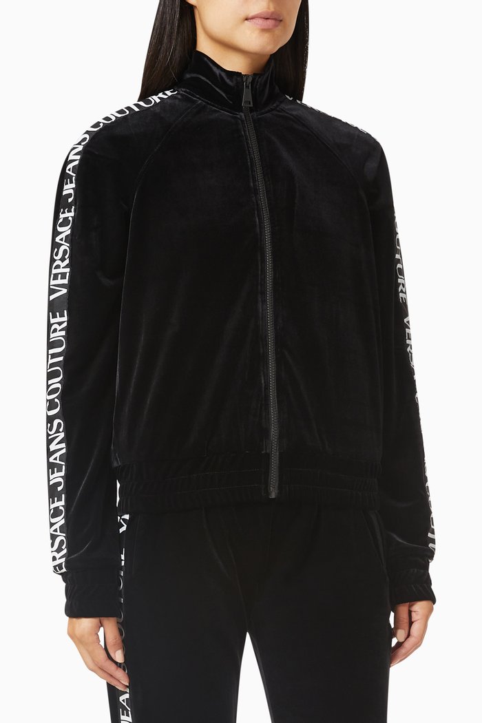 

Logo Embroidered Jacket in Velvet, Black