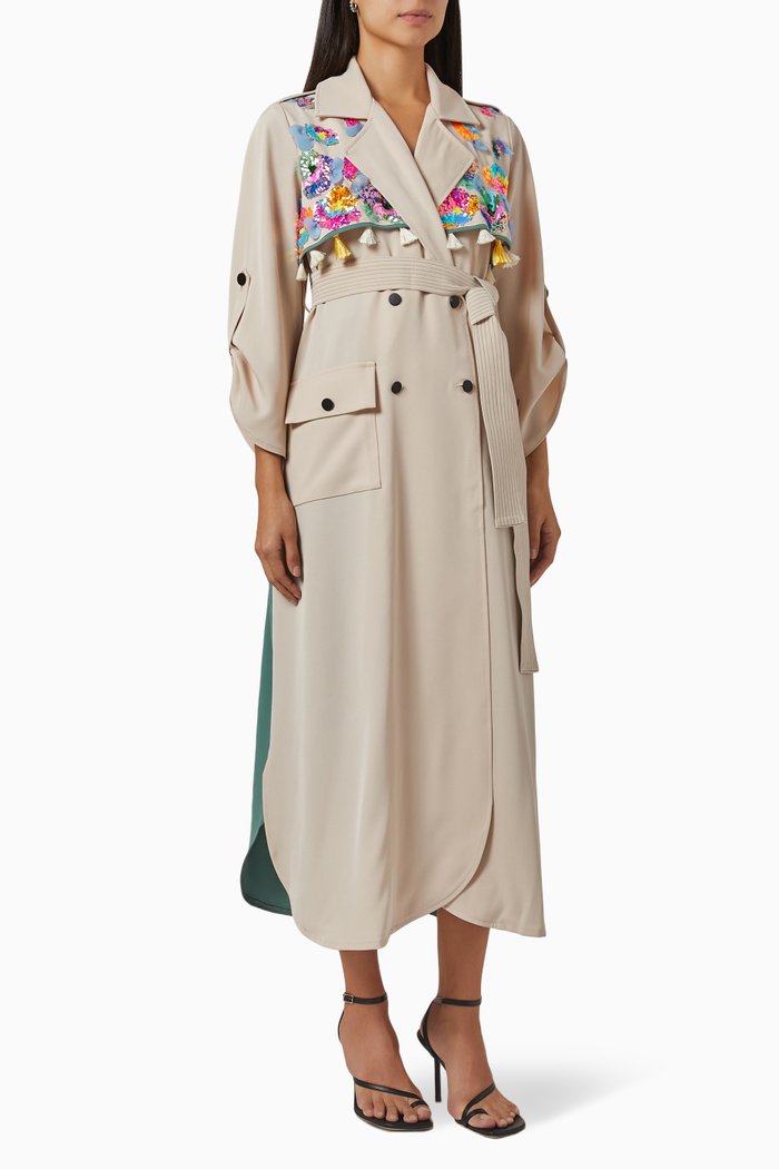 

Embellished Trench Coat Dress, Neutral