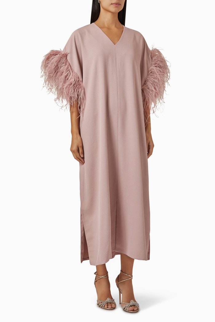 

Feather Trim Kaftan, Pink
