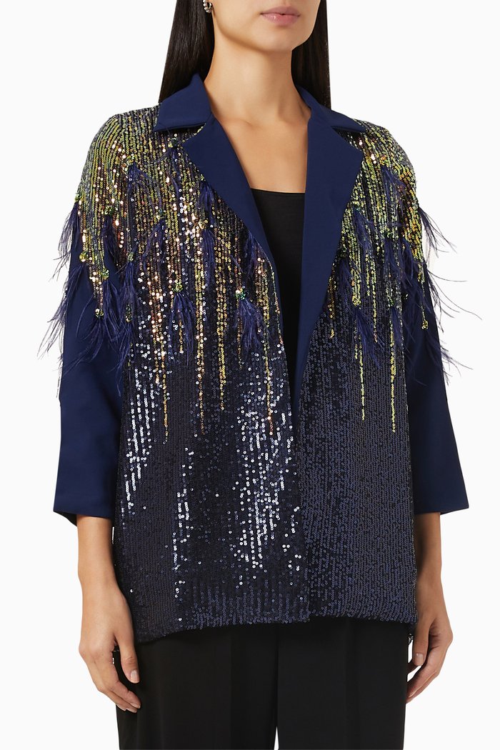 

Sequin Feather Blazer, Blue