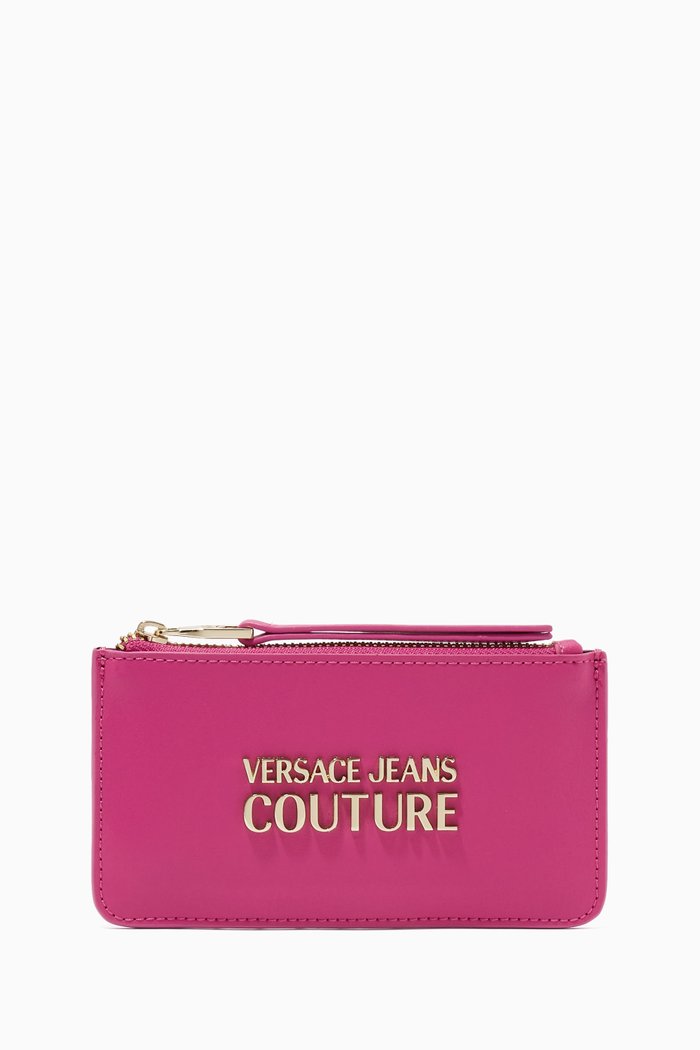 

Logo Lock Wallet Card in Leather, Pink