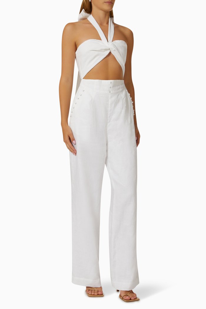 

Danielle Cut-out Jumpsuit in Linen, White