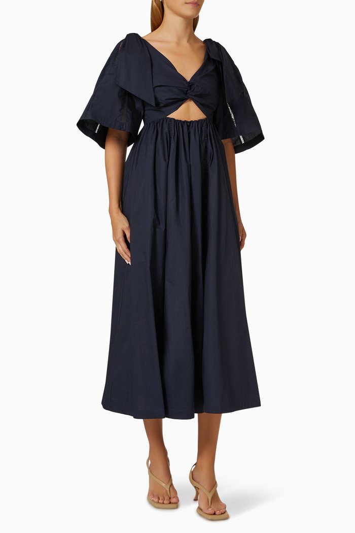 

Hollie Cut-out Midi Dress in Cotton Poplin, Blue