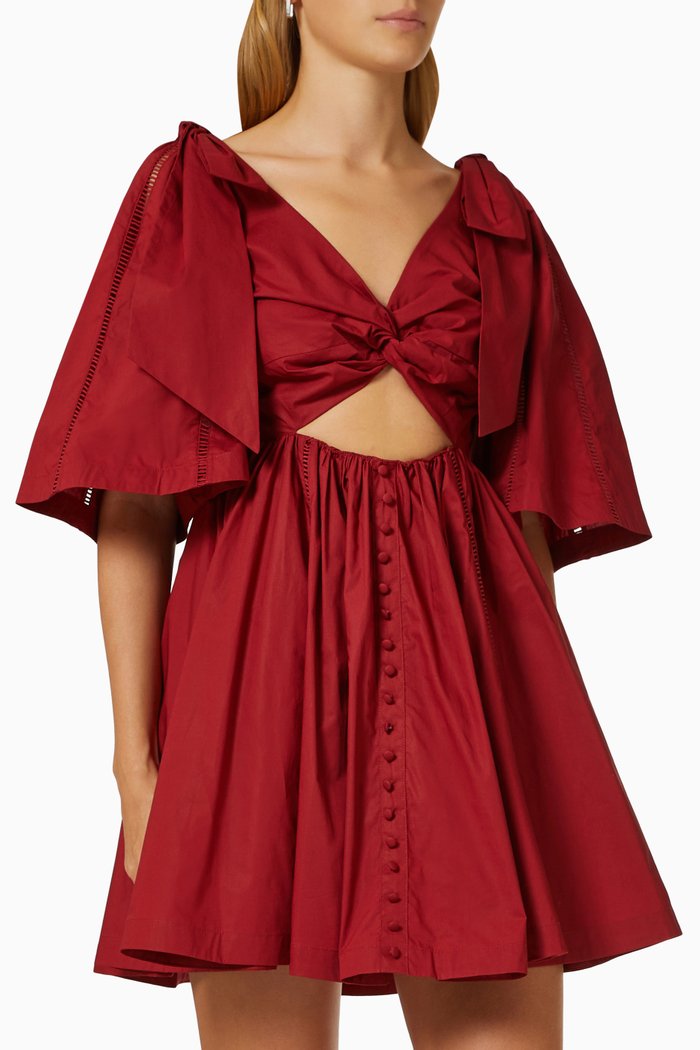 

Hollie Cut-out Mini Dress in Cotton Poplin, Red
