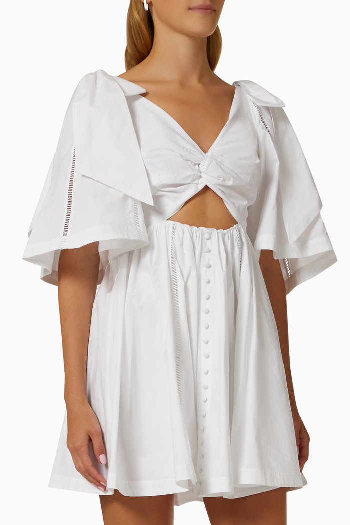 

Hollie Cut-out Mini Dress in Cotton Poplin, White
