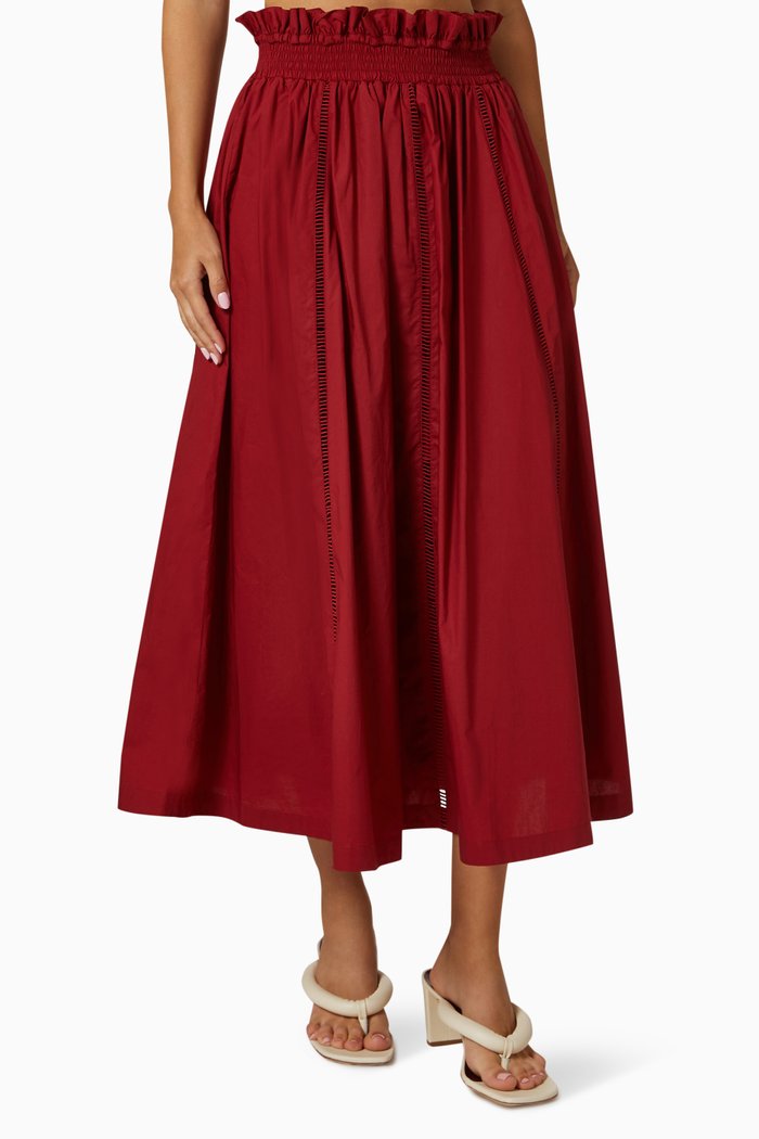 

Anastasia Midi Skirt in Cotton Poplin, Red