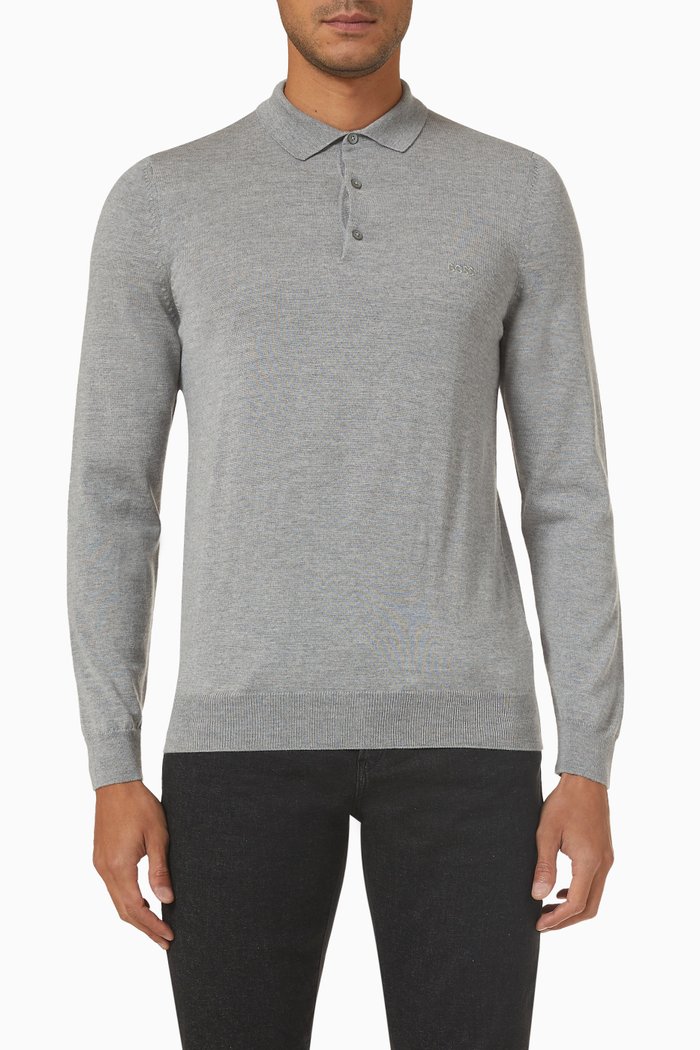 

Polo Sweater in Virgin Wool, Silver