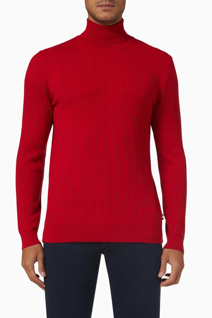 Turtleneck Sweater in Merino Wool, Red
