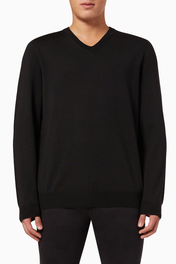 

Baram V-neck Sweater in Virgin Wool, Black