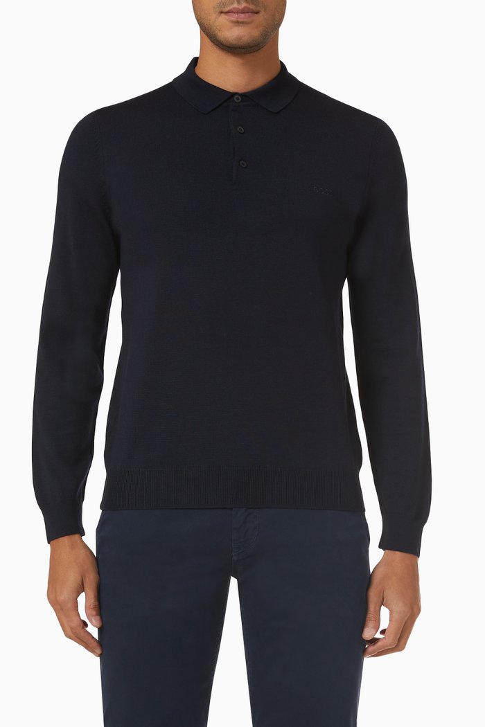 

Polo Sweater in Virgin Wool, Blue