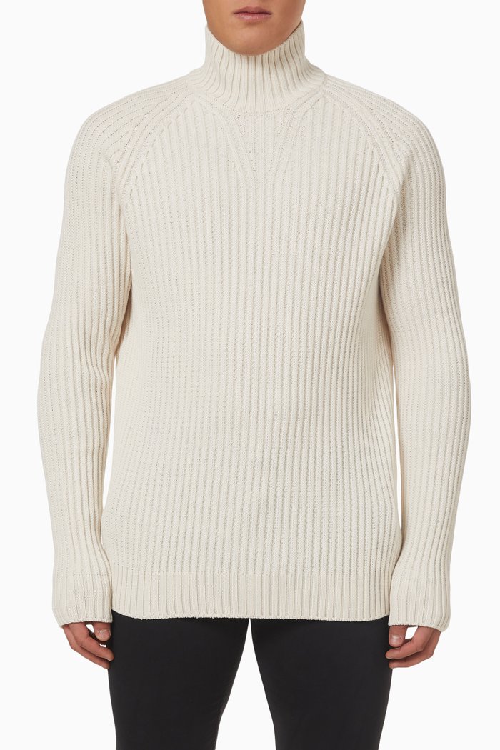 Mock Neck Sweater in Wool, White
