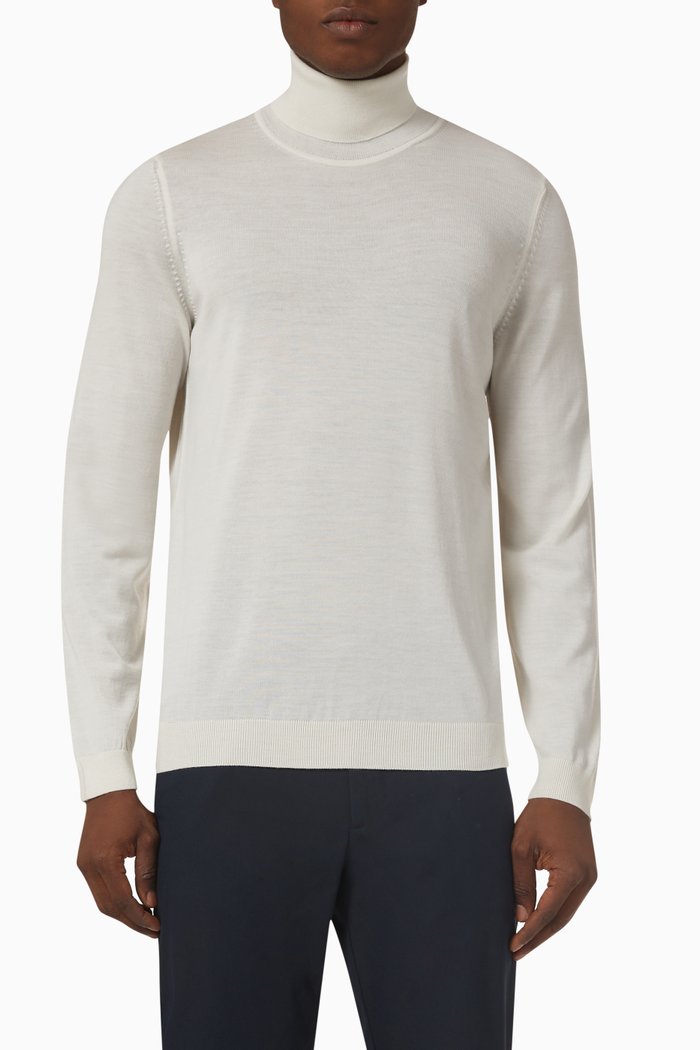 

Roll Neck Sweatshirt in Virgin Wool, White