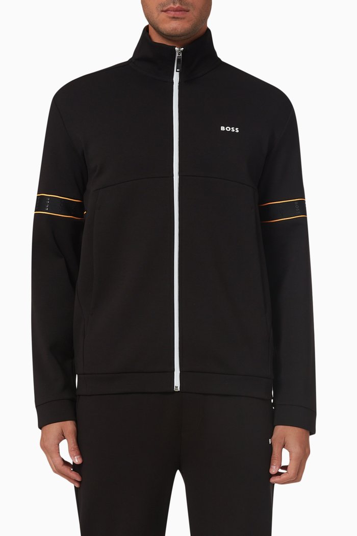 

Logo Tape Zip Jacket in Cotton, Black