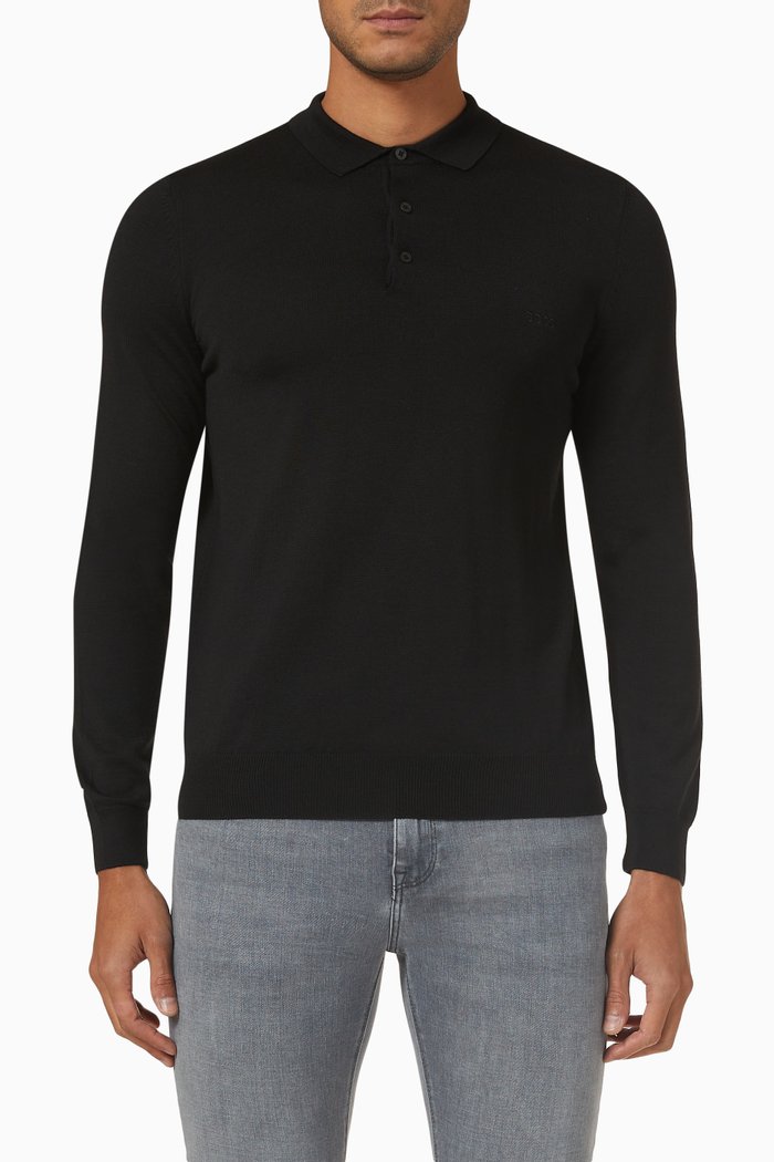 

Polo Sweater in Virgin Wool, Black