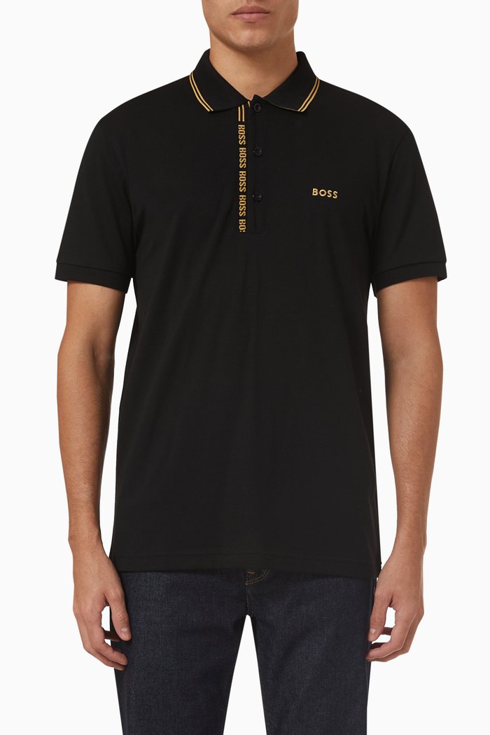 

Slim Fit Polo Shirt in Cotton, Black