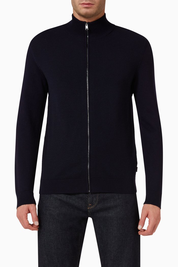 

Zip-up Cardigan in Wool, Blue