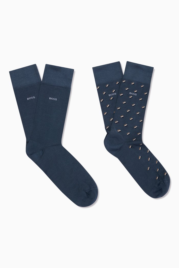

Mini Pattern Socks in Cotton Blend, Set of 2, Blue