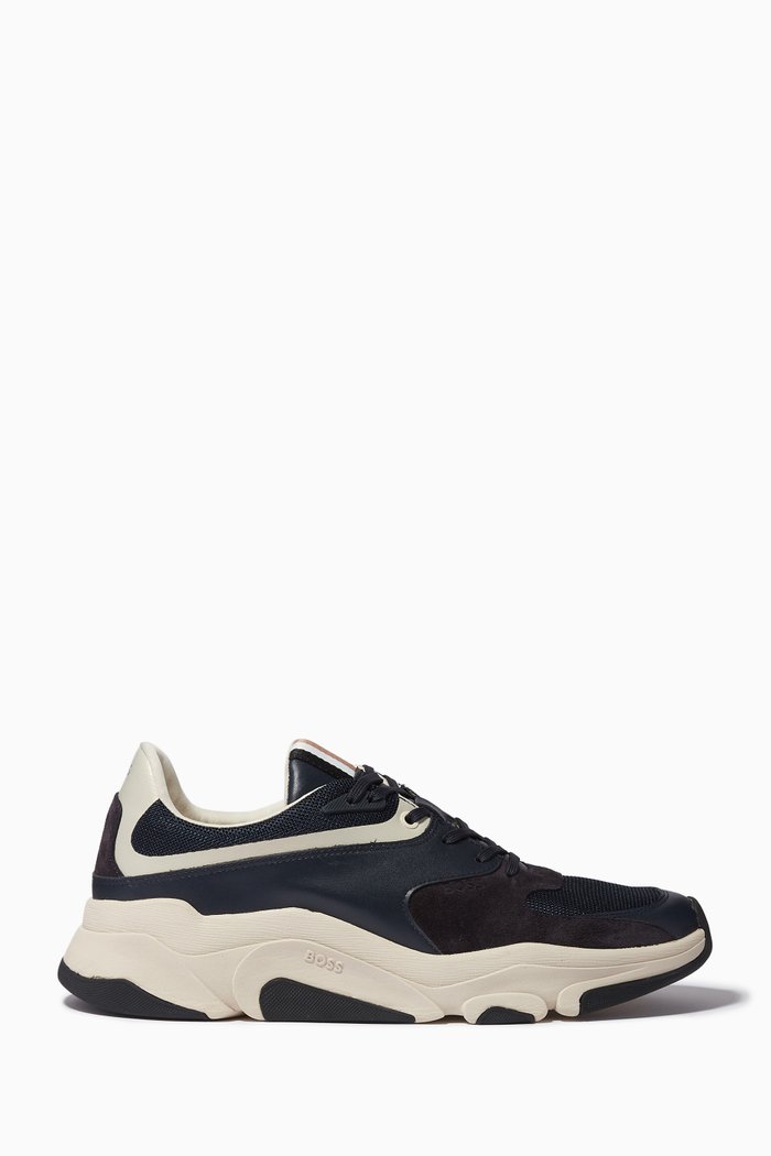

Asher Runn Sneakers in Smooth Leather & Suede, Blue