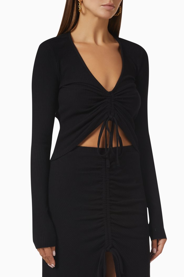 

Alloy Gathered Top in Ribbed Viscose Jersey, Black