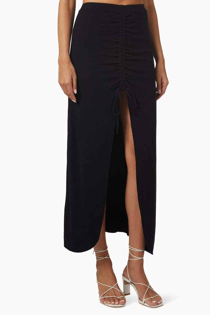 

Alloy Gathered Maxi Skirt in Ribbed Viscose Jersey, Black