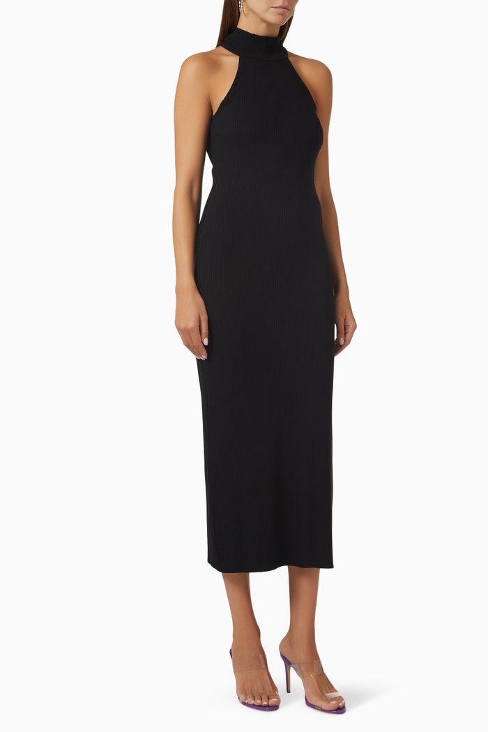 

Alloy Midi Dress in Ribbed Viscose, Black