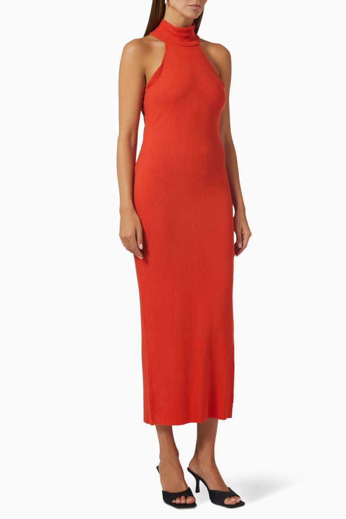 

Alloy Midi Dress in Ribbed Viscose, Red