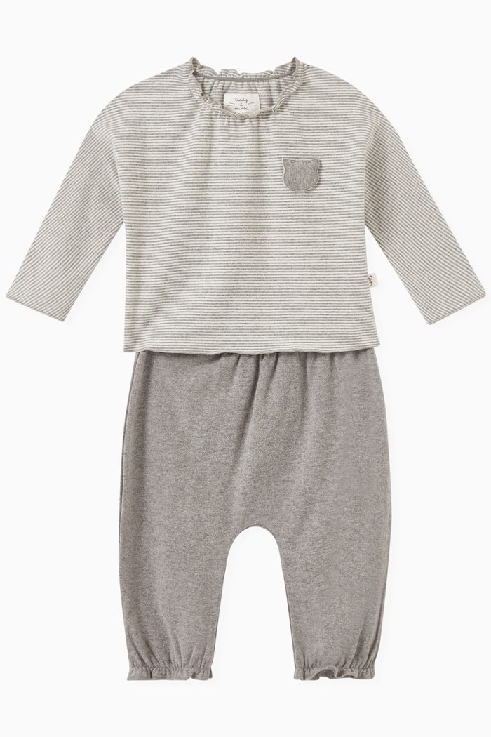 

Striped Top & Pants Set in Ribbed Knit, Grey