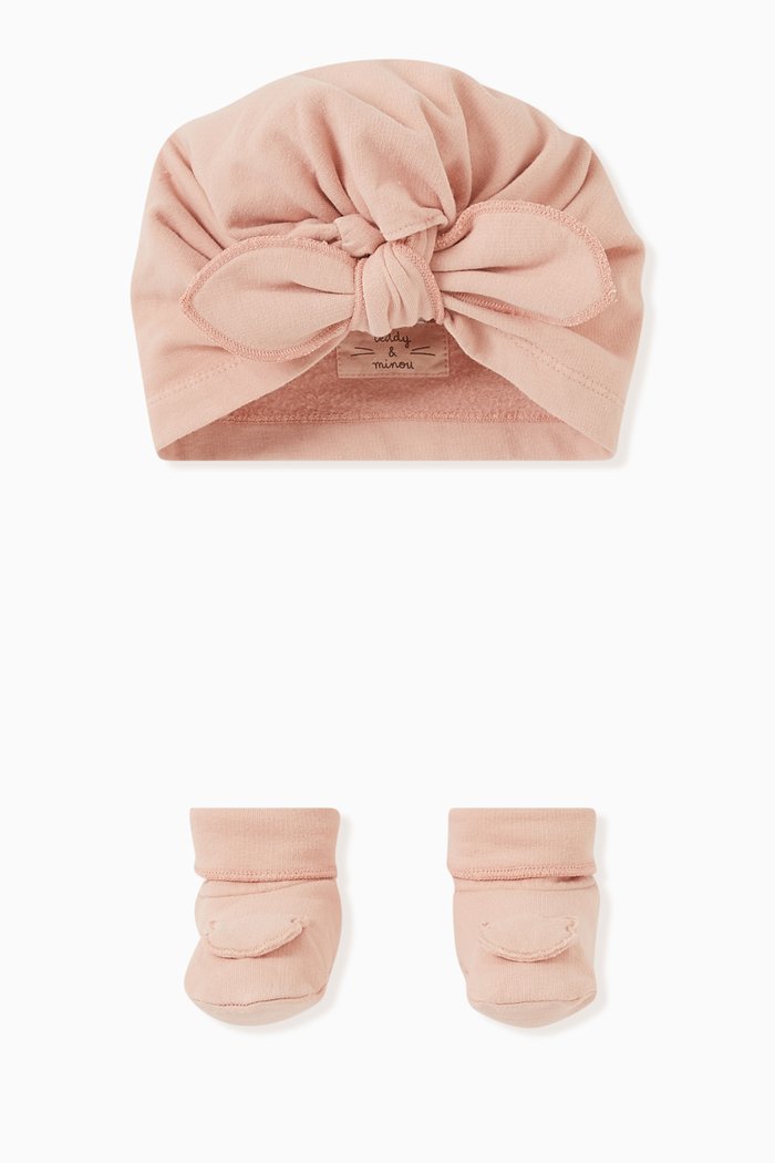 

Bow Hat & Shoes Set in Cotton, Pink