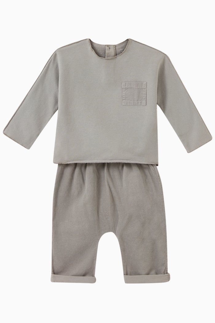 

Patch Pocket T-shirt & Trousers Set in Cotton, Grey