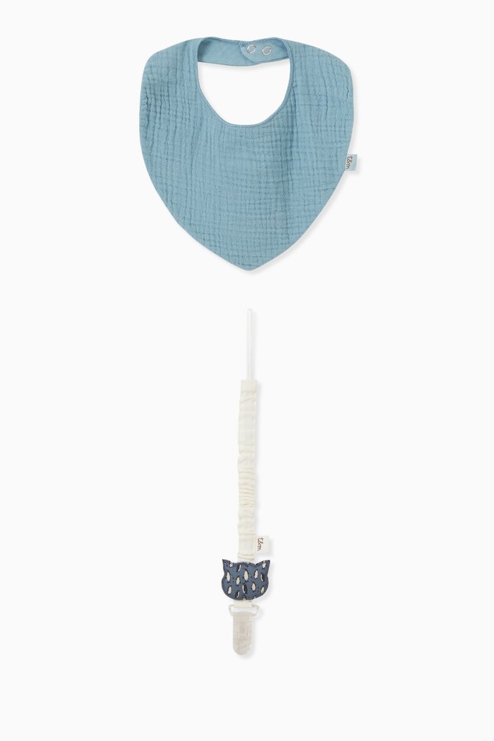 

Logo Patch Bib & Dummy Strap Set in Cotton, Blue