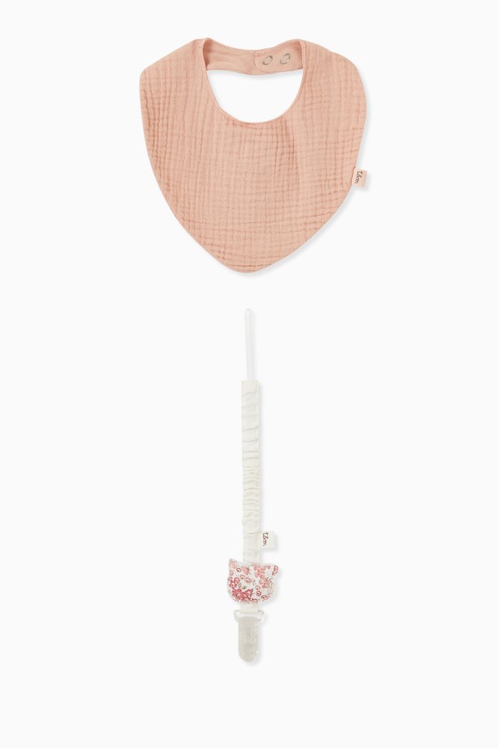 

Logo Patch Bib & Dummy Strap Set in Cotton, Pink