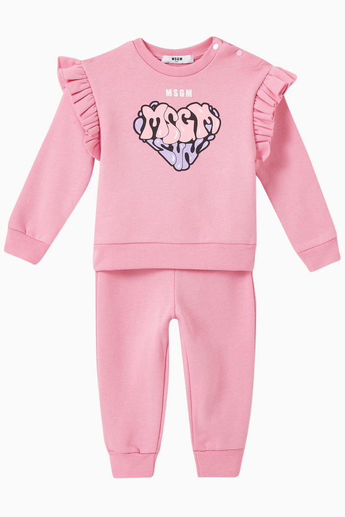 

Heart Logo Sweatshirt & Sweatpants Set in Cotton, Pink