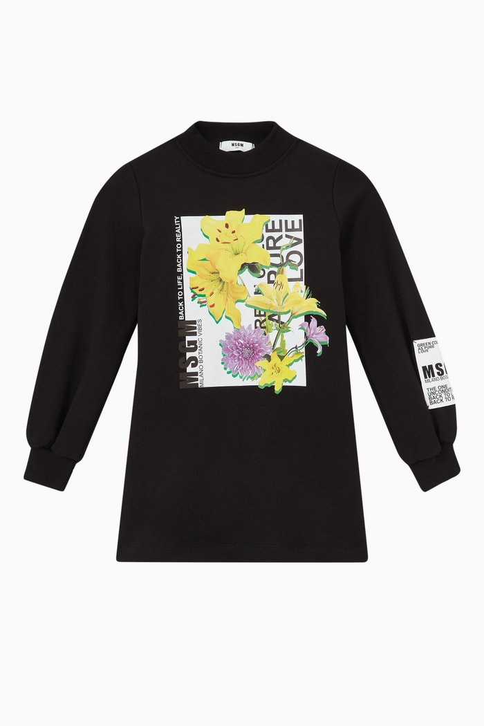 

Graphic Print Dress in Cotton, Black