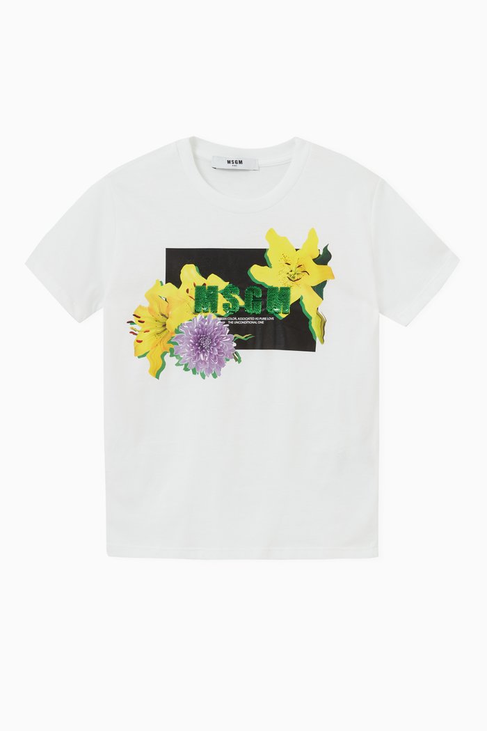 

Floral Logo-print T-shirt in Cotton-jersey, White