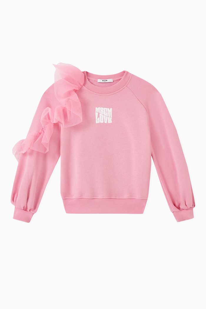 

Ruffled Trim Logo Sweatshirt in Cotton Fleece, Pink