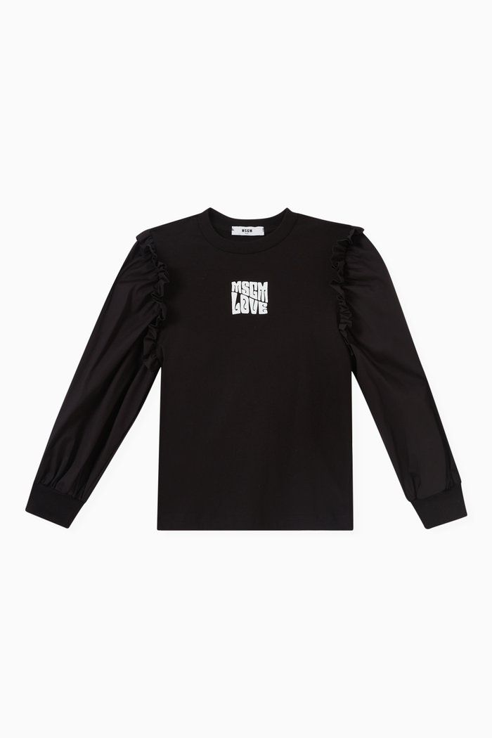 

Puff Sleeved T-shirt in Cotton, Black