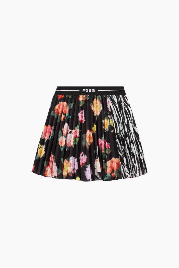 

Floral Logo Skirt in Polyester, Black