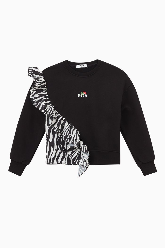 Ruffle Detail Sweatshirt in Fleece, Black