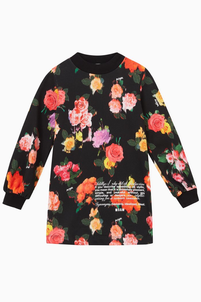 

Floral Dress in Fleece, Black