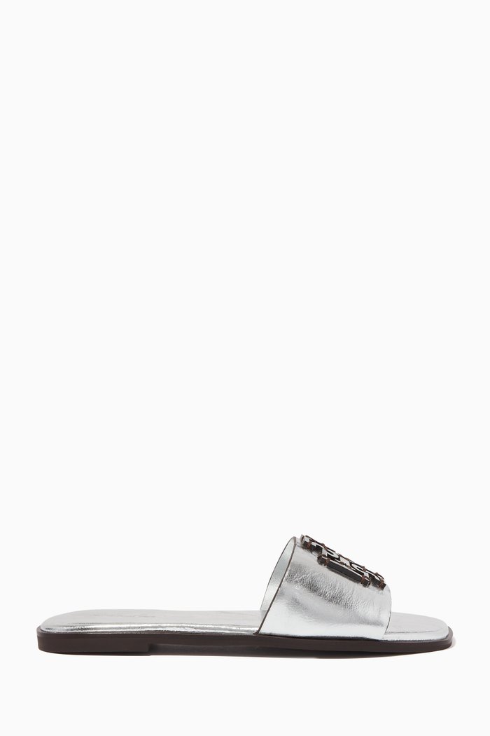 

Ines Slide Sandals in Metallic Calfskin Leather, Silver