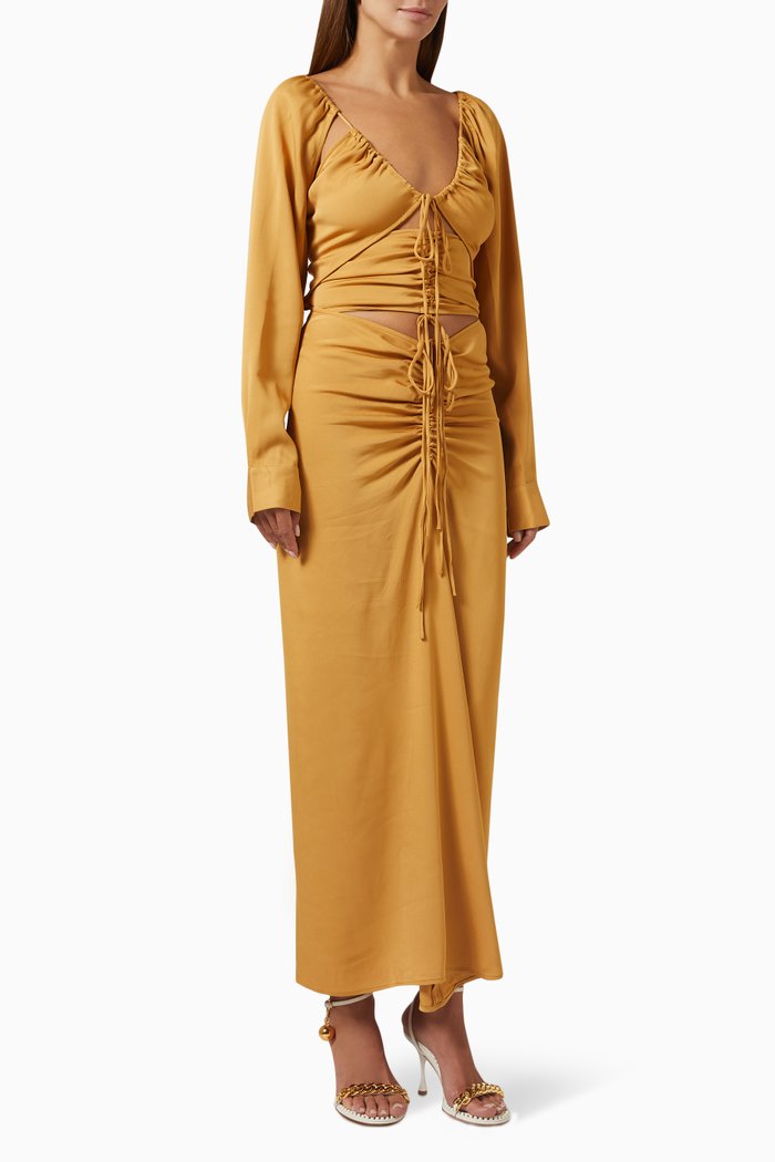

Ruched Floating Maxi Dress in Viscose-blend, Yellow