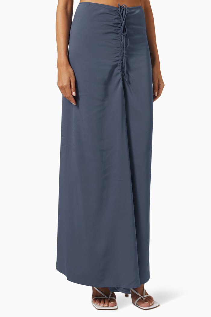 Ruched Maxi Skirt in Viscose-blend, Blue