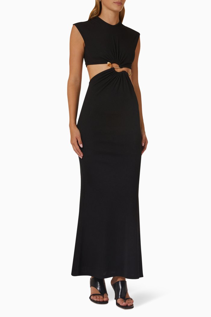 Distorted Quartz Split Tank Dress in Ribbed Knit, Black