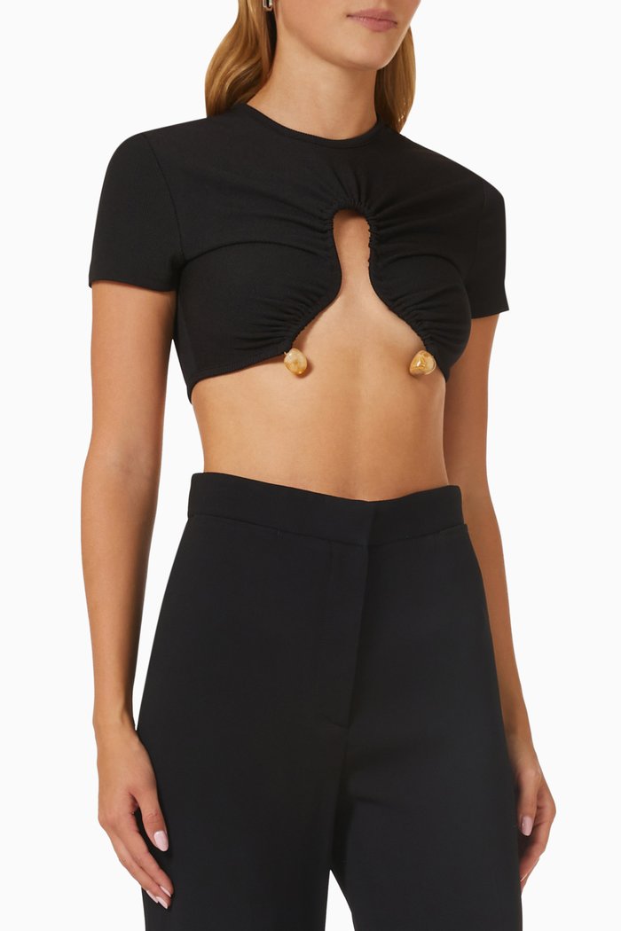

Ruched Quartz Crop Top in Ribbed Knit, Black
